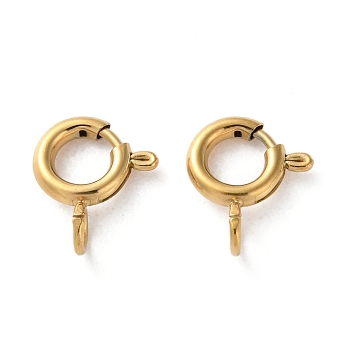 Ion Plating(IP) 304 Stainless Steel Spring Ring Clasps, Real 18K Gold Plated, 5x1.5mm, Hole: 1.6mm