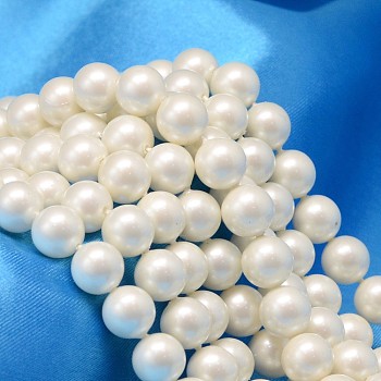 Round Shell Pearl Bead Strands, Matte Surface, Creamy White, 4mm, Hole: 0.8mm