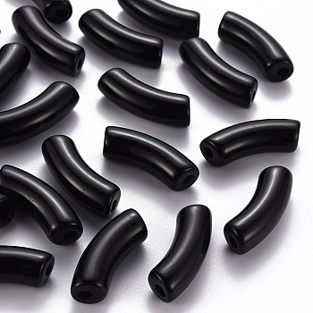 Opaque Acrylic Beads, Curved Tube, Black, 36x13.5x11.5mm, Hole: 4mm, about 133pcs/500g