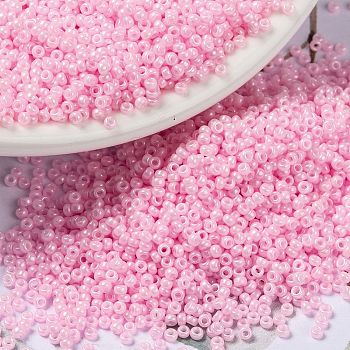 MIYUKI Round Rocailles Beads, Japanese Seed Beads, (RR428) Opaque Baby Pink Luster, 15/0, 1.5mm, Hole: 0.7mm, about 5555pcs/10g