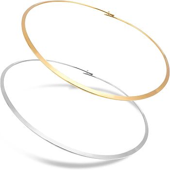 2Pcs 2 Colors 304 Stainless Steel Wire Wrap Collar Necklaces Set for Women, Rigid Necklaces, Golden & Stainless Steel Color, 13.5~14cm, 1Pc/color