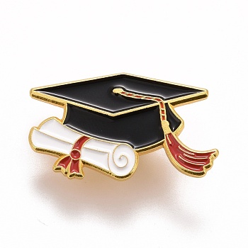 Doctorial Hat with Paper Enamel Pin, for Teachers Students, Alloy Enamel Brooch for Backpack Clothes, Golden, Black, 18x31.5x1.5mm, Pin: 1.1mm