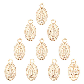 304 Stainless Steel Miraculous Medal Charms, Oval with Virgin Mary, Golden, 12.5x6.5x1.5mm, Hole: 0.8mm, 10pcs/box