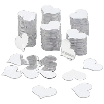 Elite 300Pcs Heart Mirror Self Adhesive Acrylic Mosaic Tiles, Silver, 17x20.5x1mm