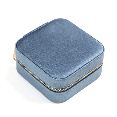 Steel Blue Square Velvet Jewelry Set Box
