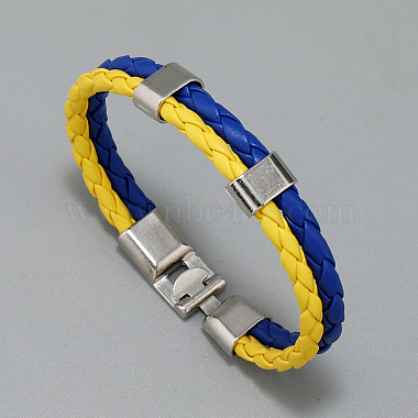 Flag Color Imitation Leather Double Line Cord Bracelet with Alloy Clasp(GUQI-PW0001-088)-5
