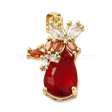 Real 18K Gold Plated FireBrick Teardrop Brass+Cubic Zirconia Charms