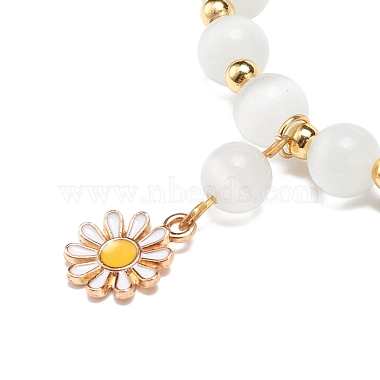 Bracelet extensible en perles œil de chat avec breloque marguerite en alliage d'émail pour femme(BJEW-JB08542)-4