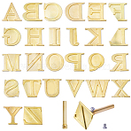 Brass Wood Burning Tip Sets, Wood Burning Tool, Carving Iron Tip, for Pyrography, Letter A~Z, Golden, Letter: 19.5~20x11.5~27x11.5mm, 26pcs/set(TOOL-GL0001-16)