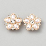 Zinc Alloy Rhinestone Cufflinks, with Plastic Imitation Pearl, Golden, 25x24.5mm(AJEW-WH0031-58G)