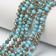 Electroplate Opaque Solid Color Glass Beads Strands, Half Plated, Rainbow Plated, Faceted, Rondelle, Dark Turquoise, 6x5mm, Hole: 1mm, about 85~88pcs/strand, 16.1~16.5 inch(41~42cm)(EGLA-A034-P6mm-J03)