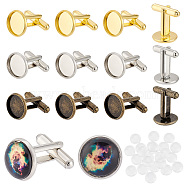 Elite 24Pcs 3 Style Rack Plating Brass Cufflinks, with 24Pcs Glass Cabochons, Mixed Color, Tray: 12mm, 18x18mm(KK-PH0006-69)