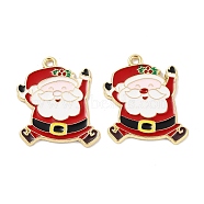 Christmas Theme Rack Plating Alloy Pendants, with Enamel, Cadmium Free & Nickel Free & Lead Free, Golden, Santa Claus, 27.5x24x1.5mm, Hole: 1.8~2mm(X-FIND-M020-04G-02)