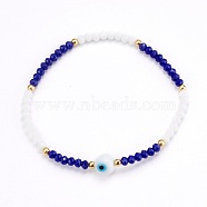 Faceted Glass Beaded Stretch Bracelets, with Evil Eye Lampwork Round Beads and 304 Stainless Steel Beads, Golden, Colorful, Inner Diameter: 2-1/8 inch(5.5cm)(BJEW-JB05985-01)
