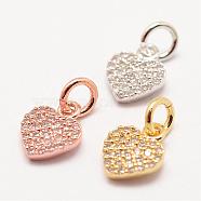Brass Micro Pave Grade AAA Cubic Zirconia Charms, Long-Lasting Plated, Heart, Cadmium Free & Nickel Free & Lead Free, Mixed Color, 9x8x1.5mm, Hole: 3mm(ZIRC-G090-16-NR)
