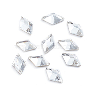 Glass Rhinestone Cabochons, Flat Back & Back Plated, Faceted, Rhombus, Crystal, 6.5x3.5x2mm(RGLA-L025-E01-001)
