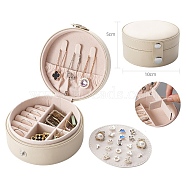 Round PU Leather with Lint Jewelry Storage Box with Snap Button, Travel Portable Jewelry Case, for Necklaces, Rings, Earrings and Pendants, Beige, 10x5cm(PW-WG19090-02)