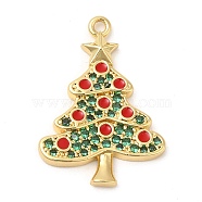 Rack Plating Brass Pave Cubic Zirconia Pendants, Real 18K Gold Plated, Long-Lasting Plated, Cadmium Free & Lead Free, Christmas Tree, Sea Green, 23x16x2.3mm, Hole: 1.2mm(KK-R150-08G-01)