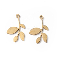 304 Stainless Steel Pendants, Leafy Branch Charms, Real 18K Gold Plated, 18x11.5x1mm, Hole: 1.2mm(STAS-E186-06G)