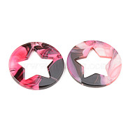 Acrylic Pendants, Flat Round with Star, Hot Pink, 32x2.5mm, Hole: 1.5mm(MACR-S372-008D)