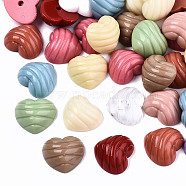 Mixed Opaque & Transparent Resin Beads, Half Drilled, Corrugated, Heart, Mixed Color, 16x17.5x8mm, Hole: 2mm(RESI-T048-09)
