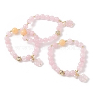 Round Natural Rose Quartz & Gemstone & Natural Freshwater Pearl Beaded Stretch Bracelets, Butterlfy Charm Bracelets for Women, Real 14K Gold Plated, Inner Diameter: 2 inch(5cm)(BJEW-C068-03G)