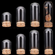 Elite 8 Sets 4 Style Glass Dome Cloche Cover, Bell Jar, with Cork Base, For Doll House Container, Dried Flower Display Decoration, Clear, 7.6~8.8x3cm, Capacity: 17~40ml(0.57~1.35fl. oz), 2 sets/style(AJEW-PH0004-30)