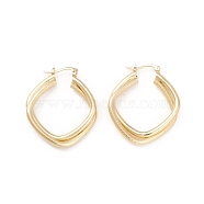 Textured Double Rhombus Brass Huggie Hoop Earrings for Women , Real 18K Gold Plated, 38x34x6mm, Pin: 0.4mm(EJEW-A064-14G-RS)
