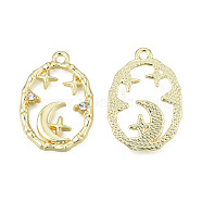 Rack Plating Alloy Pendants, with Crystal Rhinestone, Oval with Moon & Star, Cadmium Free & Nickel Free & Lead Free, Light Gold, 27x18.5x3mm, Hole: 1.8mm(PALLOY-T077-196)