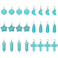 ARRICRAFT 24Pcs 6 Styles Synthetic Turquoise Pendants Sets, with Platinum Tone Metal Findings, Teardrop & Moon & Faceted Bullet, Mixed Shapes, 17~40x10~20x5~12mm, Hole: 2~6x3~7mm, 4pcs/style(G-AR0005-22)