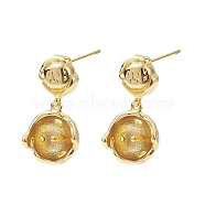 Brass Studs Earrings Fiinding, Round, Real 18K Gold Plated, 20x10.5mm, Pin: 11x0.8mm(KK-K360-31G)