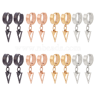 16Pcs 4 Colors 304 Stainless Steel Hollow Triangle Dangle Hoop Earrings with 316 Stainless Steel Pins, Mixed Color, 32x7mm, 4pcs/color(EJEW-AN0003-66)