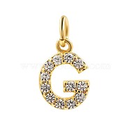 Brass Cubic Zirconia Pendants with Jump Rings, Real 18K Gold Plated, Letter G, 14.5x11.5x2.2mm, Hole: 2.8mm(FIND-PW0024-09G)