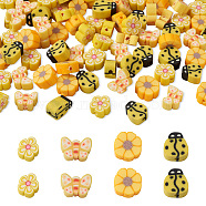 100Pcs 4 Style Handmade Polymer Clay Beads, Mixed Shapes, Mixed Color, 7.5~12x4.5~12x3.5~5mm, Hole: 1.5~2mm, 25pcs/style(CLAY-FW0001-05)