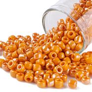 Glass Seed Beads, Opaque Colors Lustered, Round, Dark Orange, 4mm, Hole: 1.5mm, about 1000pcs/100g(X1-SEED-A012-4mm-130)