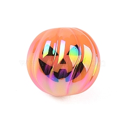 Halloween UV Plating Acrylic Beads, Round with Jack-o&rsquo;-Lantern, Dark Orange, 16mm, Hole: 2.8mm(OACR-M013-08A-03)