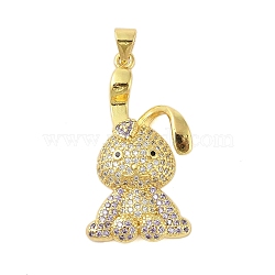 Rack Plating Brass Micro Pave Cubic Zirconia Pendants, Cadmium Free & Lead Free, Long-Lasting Plated, Rabbit, Real 18K Gold Plated, Lilac, 32x17x8mm, Hole: 4x3mm(KK-S380-38B-G)