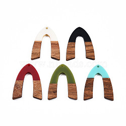 Opaque Resin & Walnut Wood Pendants, V Shape Charm, Mixed Color, 38x29x3mm, Hole: 2mm(RESI-N025-029-B)