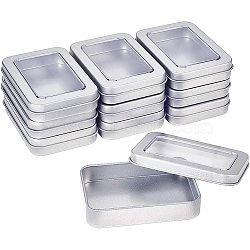 Stainless Steel Box, Storage Containers for Jewelry Beads, Candies, with Lid and Clear Window, Rectangle, Stainless Steel Color, 9x6x1.75cm, 10pcs/box(CON-BC0005-23)