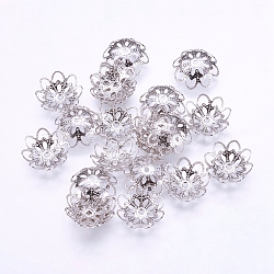 Long-Lasting Plated Brass Bead Caps, Multi-Petal, Real Platinum Plated, 13x5mm, Hole: 1mm(KK-F711-02P)