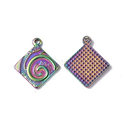 Ion Plating(IP) 304 Stainless Steel Pendants, Rhombus Charm, Rainbow Color, 24x20.5x2.5mm, Hole: 1.6mm(STAS-P318-01MC)