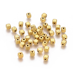 Tibetan Style Beads, Lead Free & Cadmium Free, Antique Golden Color, Cube, 4mm long, 4mm wide, 4mm thick, hole: 2mm(X-GLFH10390Y)