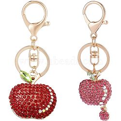 CHGCRAFT 2Pcs 2 Colors Full Rhinestone Apple Keychains, with Alloy Findings, for Teacher's Day, Mixed Color, 10.8cm, 1pc/color(KEYC-CA0001-32)