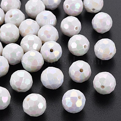 Opaque Acrylic Beads, Faceted, Dyed, AB Color, Round, White, 12x11.5mm, Hole: 1.8mm, about 560pcs/500g(TACR-S154-10F-09)