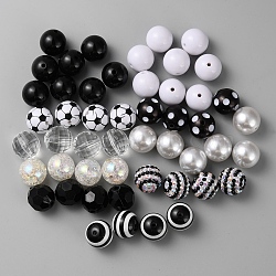 50Pcs 10 Style Acrylic Beads, Football Theme, Round, Mixed Color, 19~20x18~20mm, Hole: 2.7~3.4mm(MACR-CJC0001-14)