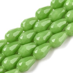 Electroplate Imitation Jade Glass Beads Strands, Faceted, Teardrop, Lime, 15x10mm, Hole: 1.6mm, about 46~48pcs/strand, 27.95 inch(71cm)(EGLA-N013-J10mm-D04)