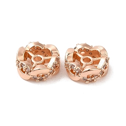 Rack Plating Brass Cubic Zirconia Beads, Long-Lasting Plated, Lead Free & Cadmium Free, Flower, Real Rose Gold Plated, 8x3mm, Hole: 1.4mm(KK-K349-04RG)