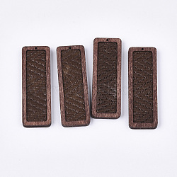 Eco-Friendly Cowhide Leather Big Pendants, with Dyed Wood, Rectangle, Saddle Brown, 56x19x3mm, Hole: 1.2mm(FIND-S301-30B-01)