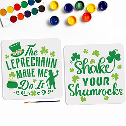 MAYJOYDIY US 1 Set Saint Patrick's Day PET Hollow Out Drawing Painting Stencils, with 1Pc Art Paint Brushes, for DIY Scrapbook, Photo Album, Clover, 300x300mm, 2pcs/set(DIY-MA0003-09)