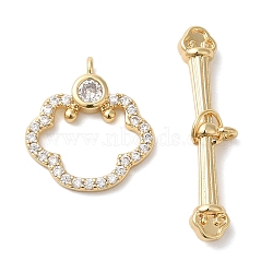 Brass Micro Pave Clear Cubic Zirconia Toggle Clasps, Cloud, Real 18K Gold Plated, 22mm, Bar: 25x6x3mm, Hole: 1.2mm, Pendant: 16x14x3mm, Hole: 1.2mm(KK-N254-76G)